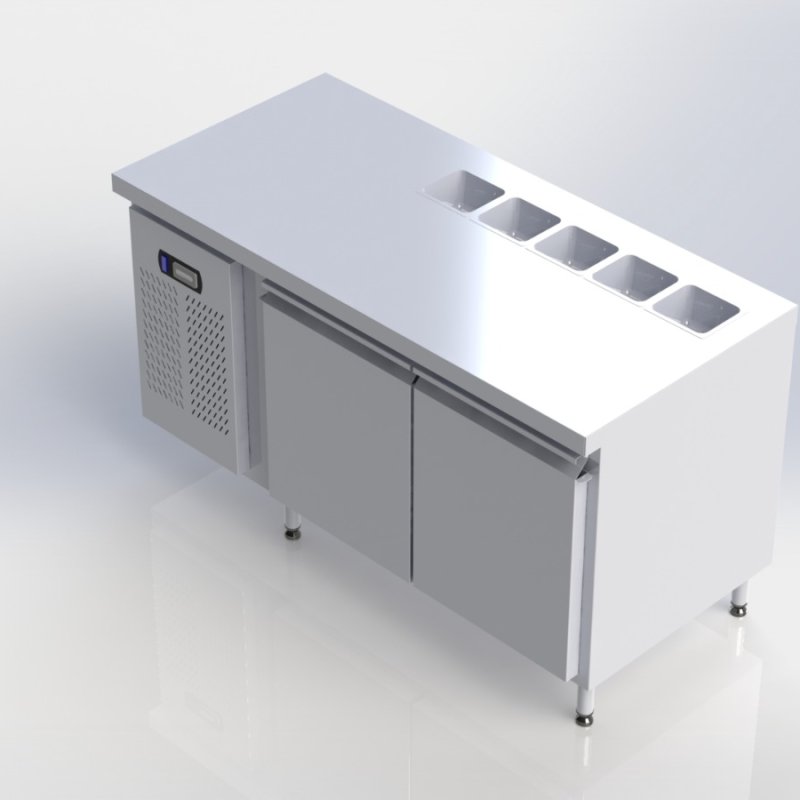 Sheffield Fabrications Counter Chiller With Cutouts For Salad Toppings & Pizzeria